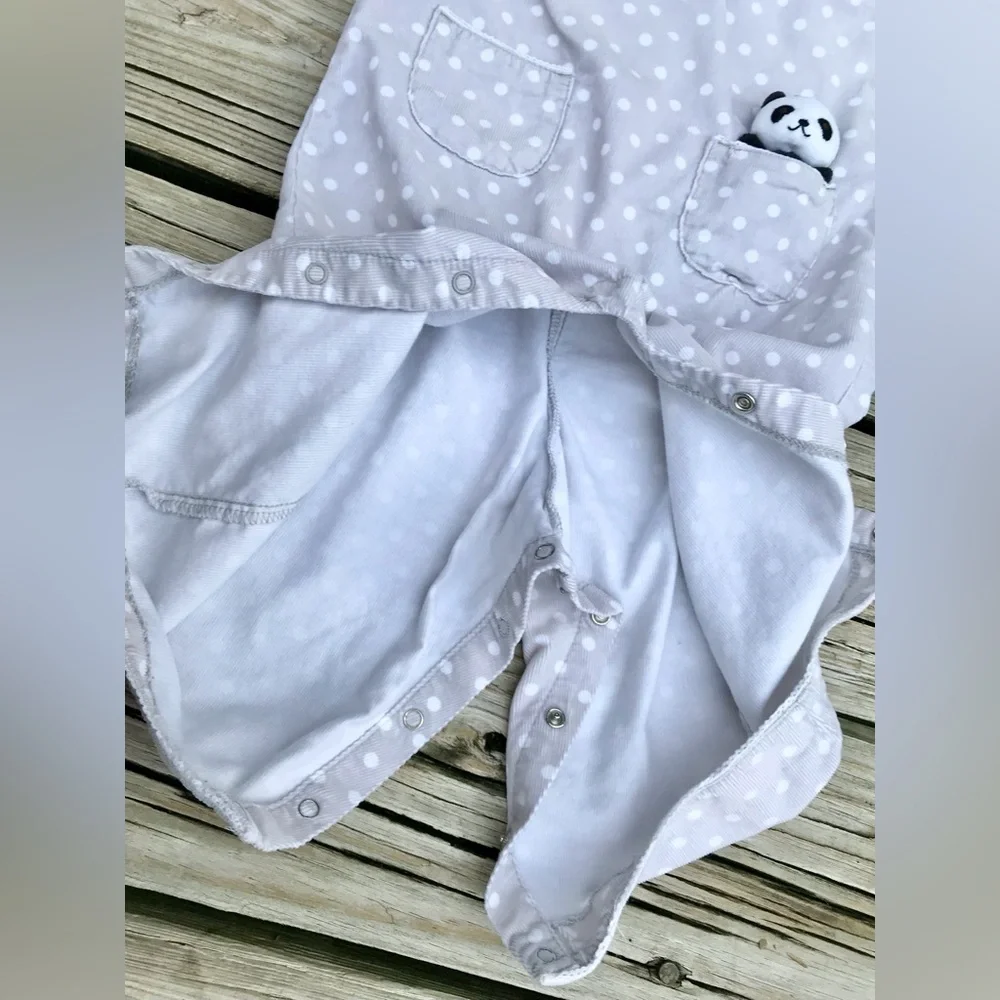 18-24m Baby Girls GYMBOREE Polka Dot Panda Pocket One Piece Corduroy Romper Set - Picture 5 of 13